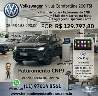Volkswagen Nivus Comfortline 200 TSI em oferta de venda direta para CNPJ na cor Preto Ninja.