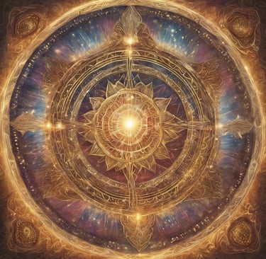 Golden compass with Sun in the center