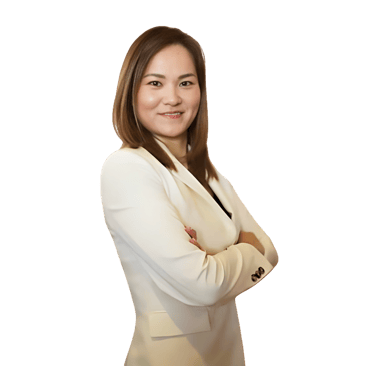 a Japanese woman in a white suit and a black tie