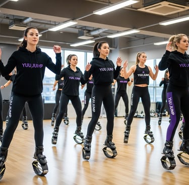 a group of women in a kangoo jump class in KLCC