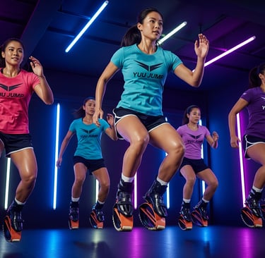 a group of asian women in a Yuu Jump Kangoo Jump class