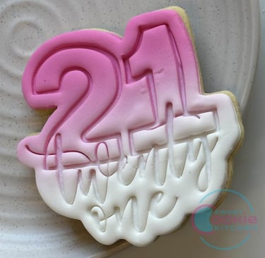 21st birthday pink and white ombre fondant cookie