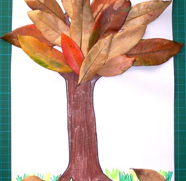 Kids herbal art with autumn leaves