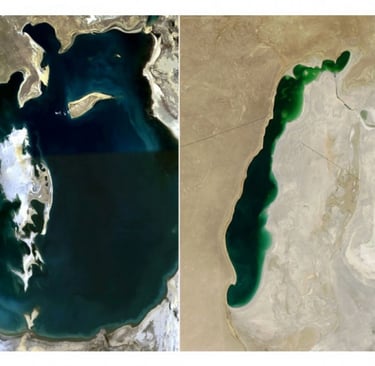 Images satellitaires de l'assèchement de la mer d'Aral entre 1989 et 2013