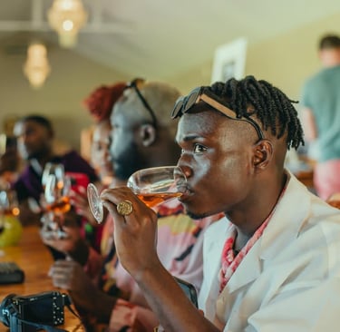 Kofi Dotse at a wine tasting experience on South Africa