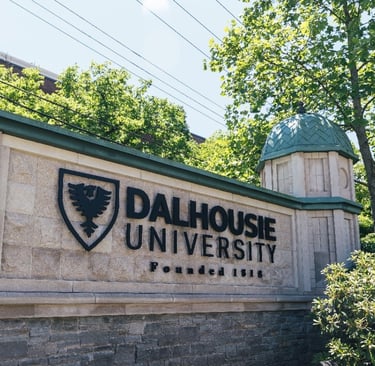 Dalhousie University stone wall entrance displaying the university's name and founding year