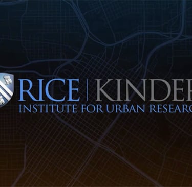 Graphic image of Rice Kinder Institute for Urban Research with a dark background, map-like pattern
