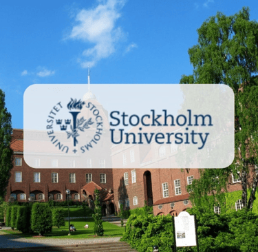 Stockholm University red brick building with logo, highlighting academic excellence and diversity