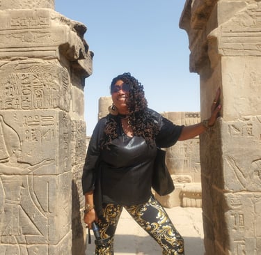 Davida Roze at the Temple of Isis in Aswan Egypt