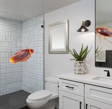 illustration of cockroaches in a bathroom