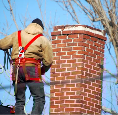 Man on roof chimney repair