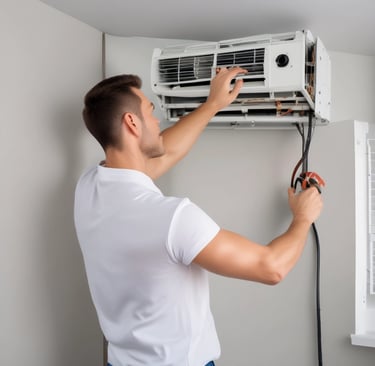 Multiple metal pipes are mounted along a textured concrete wall. The pipes vary in size and are arranged both vertically and horizontally, connected by clamps and a junction box.