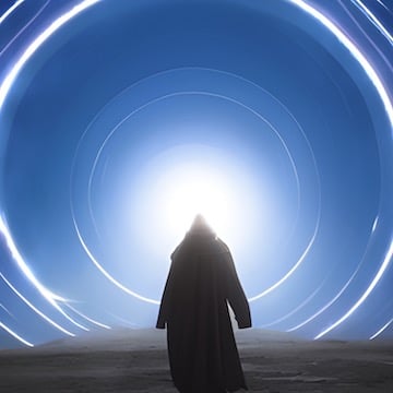 a person standing in front of a portal