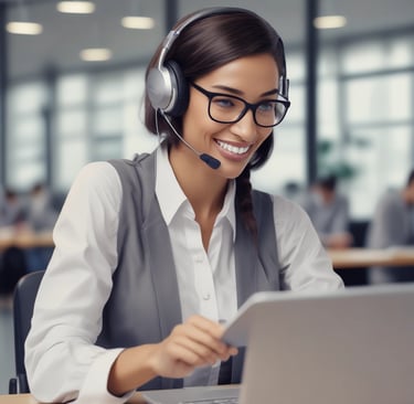 A conference room setting with several laptops on a large table, each being used by a person. A large screen displays a blue interface with the text 'Generate ad creatives from any website with AI'. A stainless steel water bottle and a conference phone are also visible on the table.