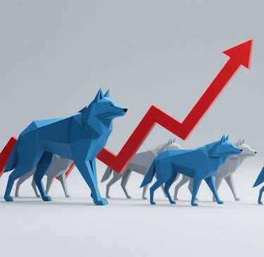 a group of blue origamile paper cutout of a wolf