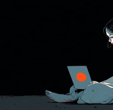 a woman sitting on a bed with a laptop