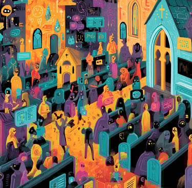 a crowd of people standing around a cemetery