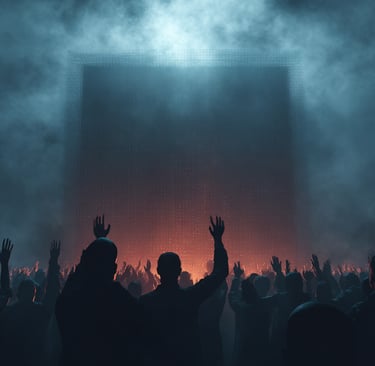 a crowd of people standing in front of a stage