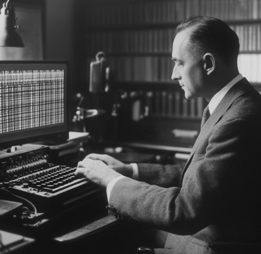 a man in a suit and tie is typing on a computer