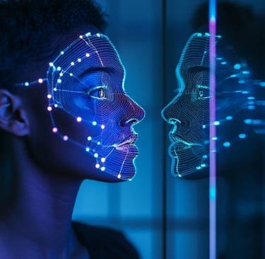a woman with a face mask and a futuristic face