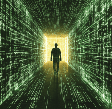 a person standing in a tunnel with a light at the end of the tunnel
