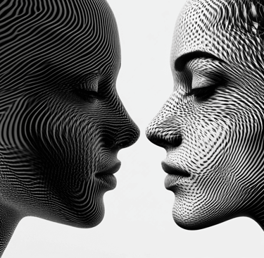 a pair of headshote of a woman and a man