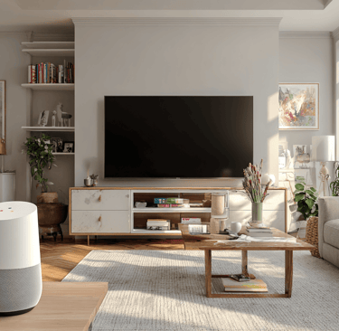 a living room with a large television and a large screen tv