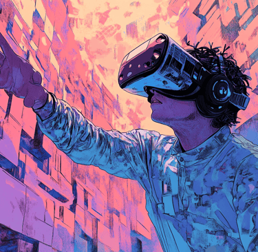 a man in a virtual reality headset with a virtual reality