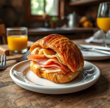 a sandwich sandwich on a plate with a glass of orange juice