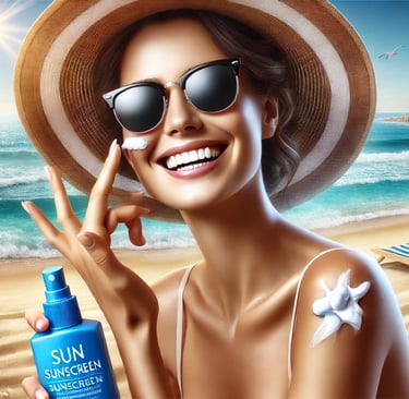 woman using sunscreen at the beach