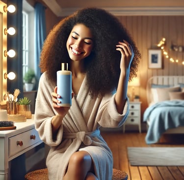 woman using curly hair shampoo