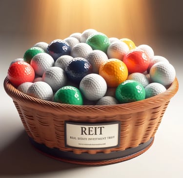 A basket of coloured golf balls showing how REITS hold many different types of real estate.