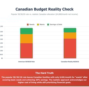 Shows how the 50/30/20 rule for savings looks in Canada