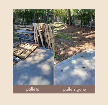 Before and after removal of pallets