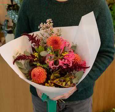 Bouquet de fleurs réalisé lors d'un atelier dans la boutique a Troyes