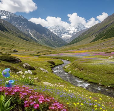 landscape shot of the valley of flowers