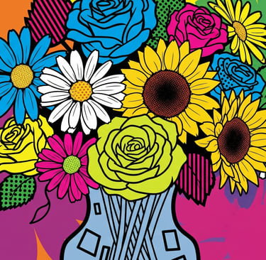pop art flowers in multiple colors