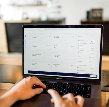 checking a revenue dashboard report on a laptop