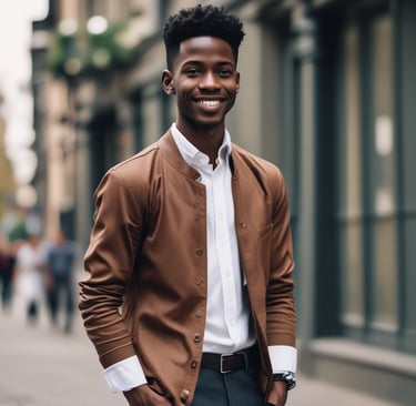 a man standing in front of a garage door