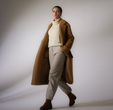 A woman walking on a city street wearing an Old Money winter outfit