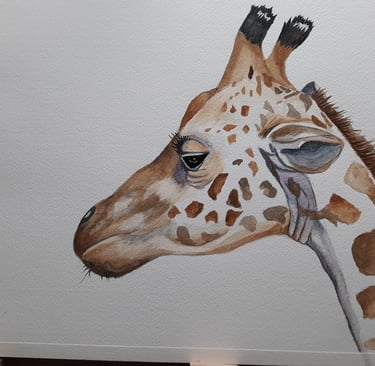 watercolor painting of the head of a giraffe
