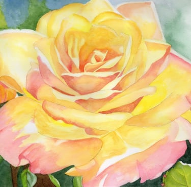 watercolor painting of a yellow rose in bloom