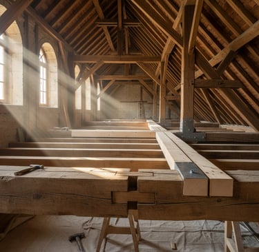 Charpente-bois-traditionnelle-restauree-assemblage-sifflet-orleans