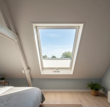 combles aménagés en chambre lumineuse avec fenêtre de toit professionnelle