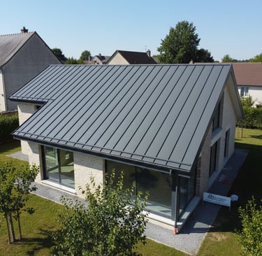 couverture bac acier joint debout gris anthracite sur maison d'architecte Loiret