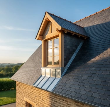 lucarne jacobine sur toiture ardoise finition zinguerie Loiret