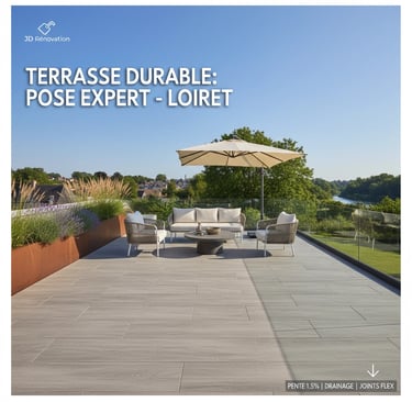 réalisation terrasse carrelage extérieur grand format R11 à orléans