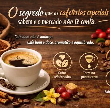 Cup of specialty gourmet coffee on a wooden table with roasted beans, cinnamon, and chocolate.