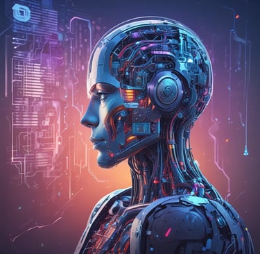 A vibrant blue and orange abstract design representing innovation in business.