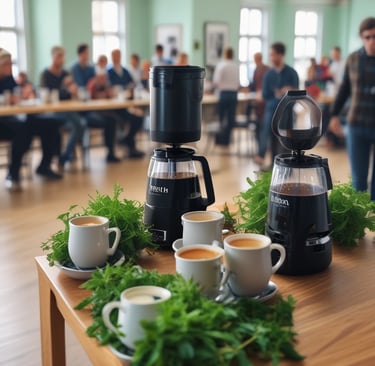 A beautifully arranged coffee setup showcasing premium coffee and teas.